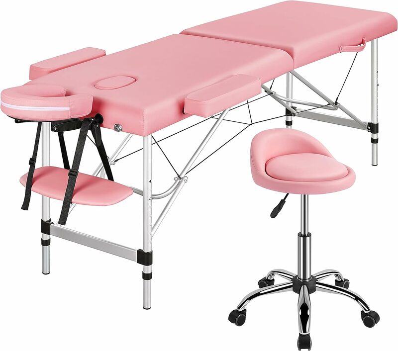 Yaheetech Portable 2 Sections Massage Table Spa Beds with Rolling Stool Massage Bed