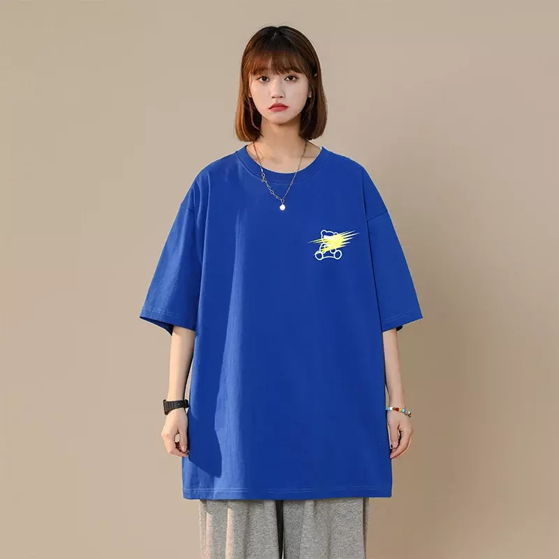 2024 Nowa letnia koszulka damska High Street Korean Fashion Bear Print T Shirts O-Neck Casual Short Sleeve Tees Streetwear Tops