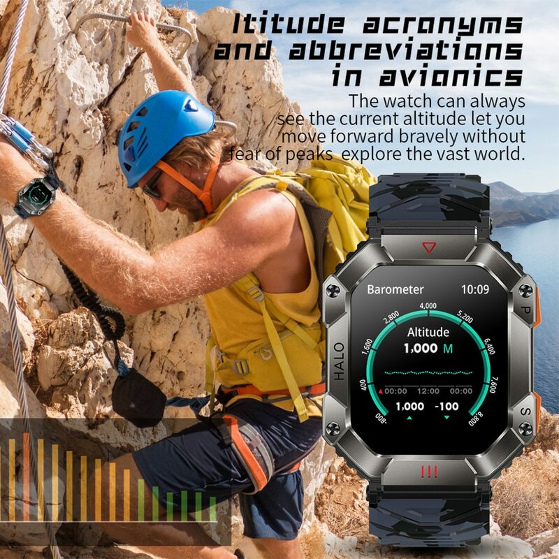 GEJIAN-reloj inteligente militar para hombre, accesorio de pulsera resistente al agua Ip68 con GPS, llamadas, Bluetooth y voz ia de 2,0 pulgadas, compatible con Android e IOS, 2023