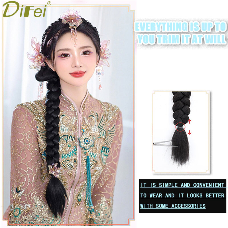 DIFEI-peluca sintética trenzada para mujer, cola de caballo, princesa china, trenza larga y Natural