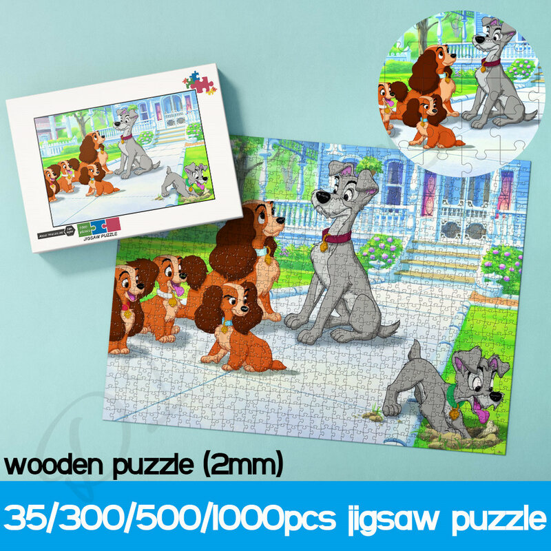 Lady and The Tramp Cartoon Characters Puzzles Disney Animated Film 35 300 500 1000 Pieces of Wooden Jigsaw Puzzles Funny Toys