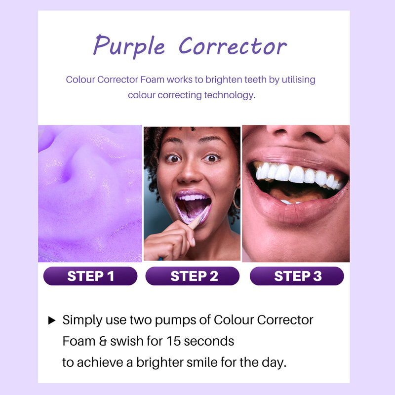 50ml V34 Purple Teeth Whitening Mousse Deep Cleaning Stains Removal Repair Bright Yellow Tones Toothpaste Color Corrector Serum