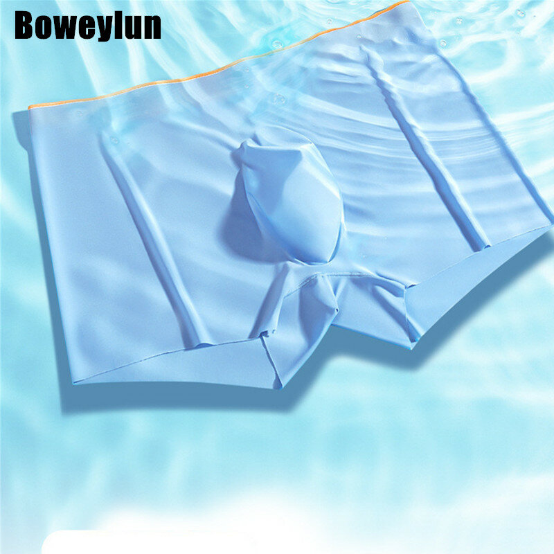 Boweylun-Calcinha sem costura de seda gelo ultrafina masculina, molde do soco 5D, secagem rápida, fresca, respirável, confortável cueca boxer, verão