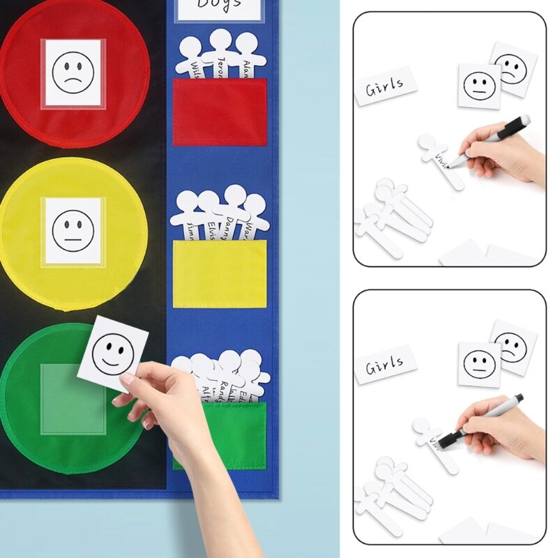 J6PA Kids Behavior Chart Pocket with 5 Blank Cards, 30 Write-on Pupil Sticks