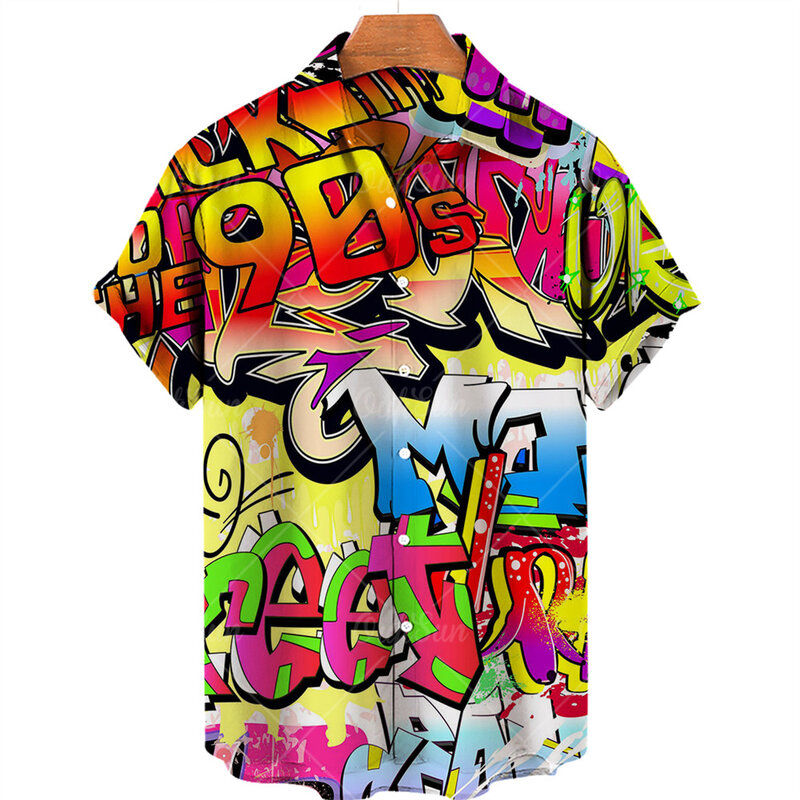 Camisas de diseñador de verano para hombres, blusa hawaiana con estampado 3D de Graffiti colorido, manga corta, moda Floral de gran tamaño, Retro
