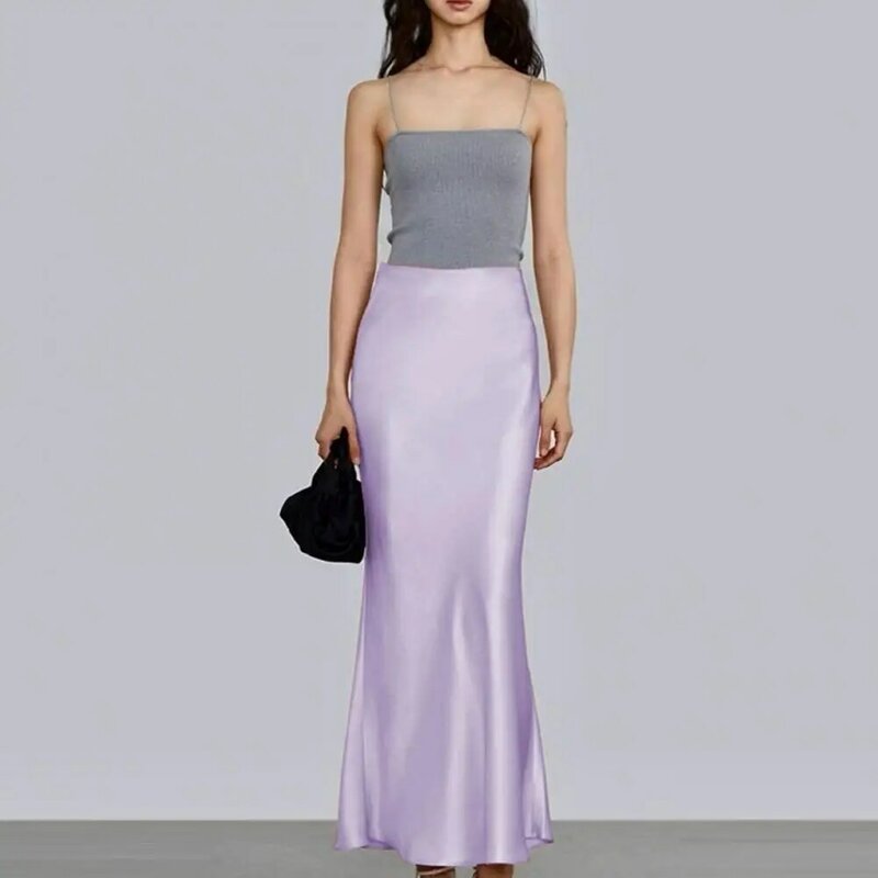 Falda de cola de pez para mujer, falda Maxi de textura sedosa elegante, cintura alta, Color sólido, primavera y verano