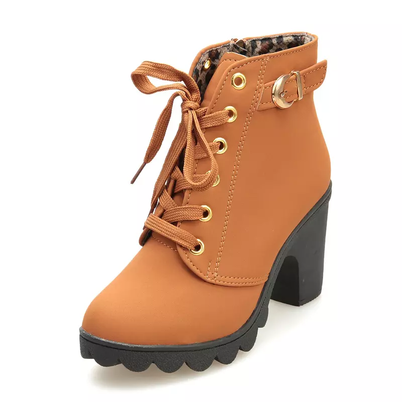 Buty damskie buty damskie moda wysokie koronka na pięcie Up botki damskie klamry platformy buty ze sztucznej skóry bota feminina2021