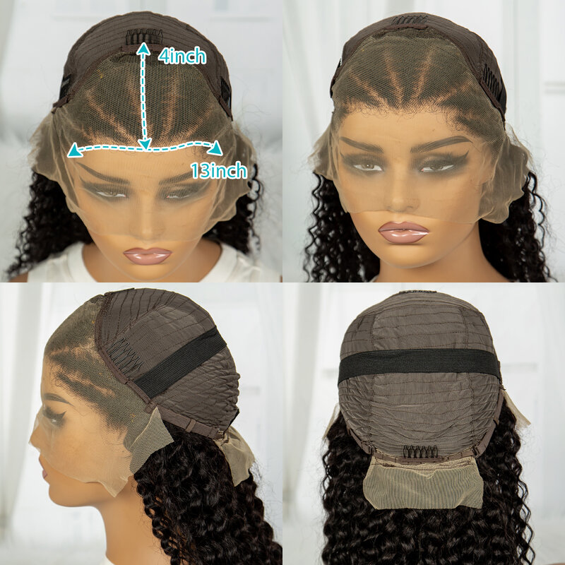 Kinky Curly Human Hair Wigs with Braids 13x4 Transparent Lace Frontal Curly Wigs 30 Inch PrePlucked Remy for Women 180% Density