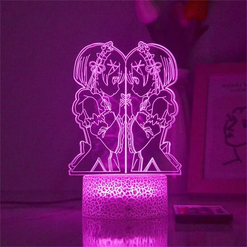 Hot Anime 3D Night Light Natsuki Subaru Rem Acrylic Nightlight Creative Birthday Gift for Boys Girls Bedroom Ornament Table Lamp