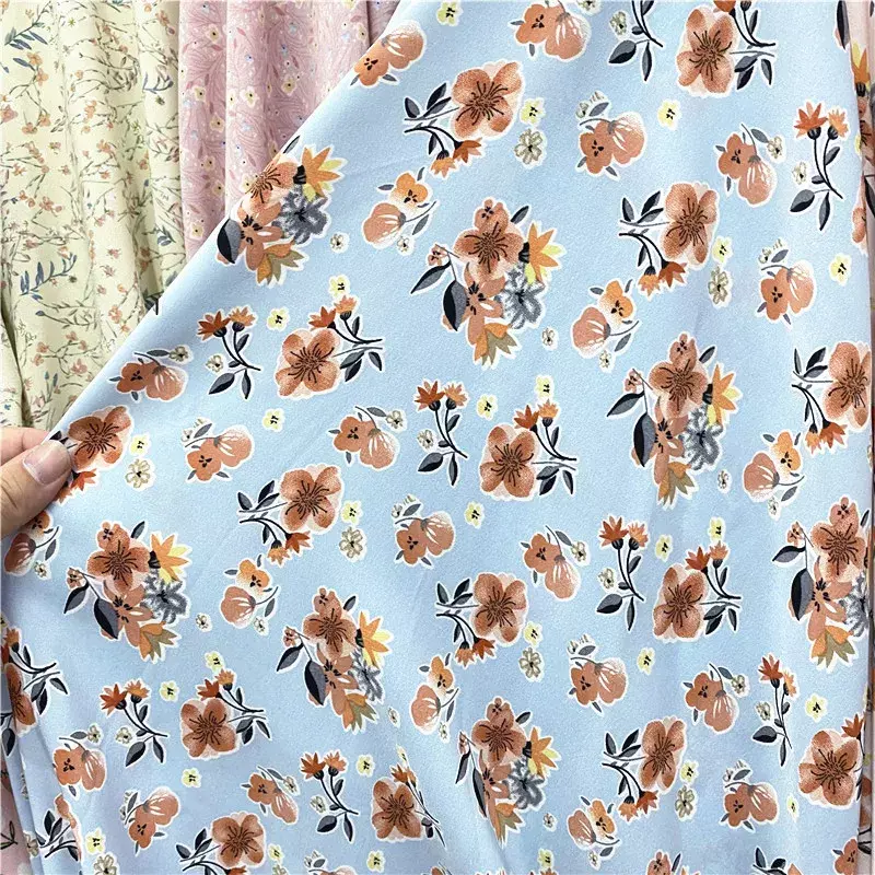 Chiffon Fabric By The Meter for Dresses Skirts Clothes Diy Sewing Flowers Printed Cloth Floral Decorative Soft Summer Opaque Red