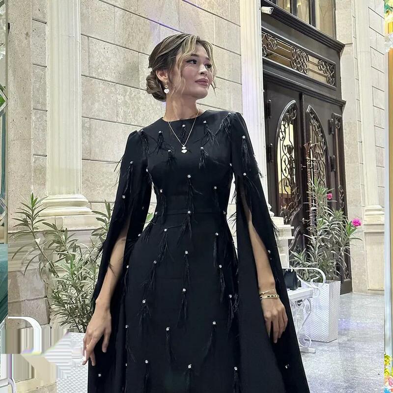 O Hals Abschluss ball Kleid lange Ärmel mit knöchel langen Abendkleid Frauen Hochzeits feier formelle Kleider Arabia2024
