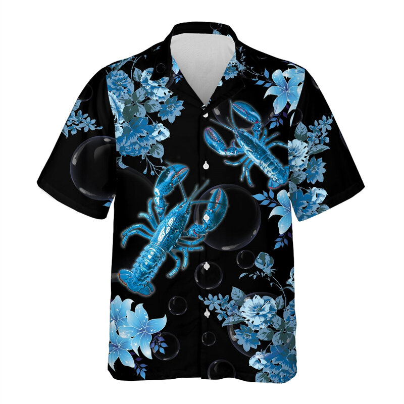 Lobster Anchor 3D Printed Hawaiian Shirts Men Clothes Harajuku Fashion Beach Short Sleeve Tops Vintage Camisas Casuais Flower