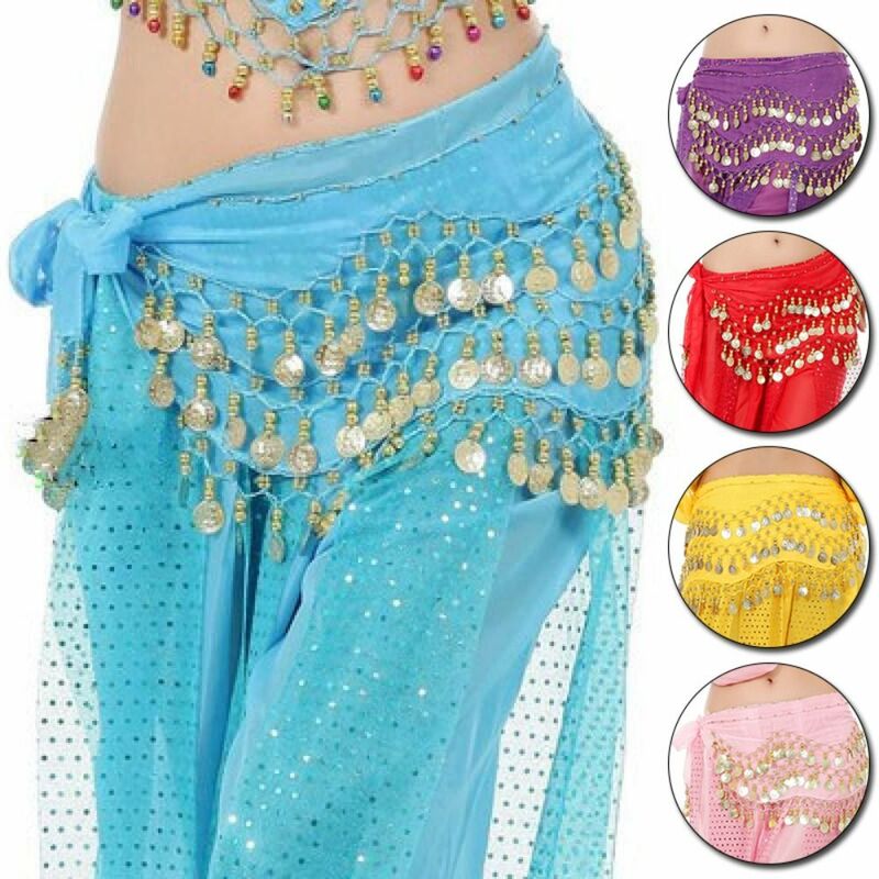 Falda de bailarina de Tailandia/India/Árabe para mujer, bufanda de cadera para danza del vientre, cinturón envolvente, falda de bailarina, disfraces de espectáculo femenino, borlas de lentejuelas