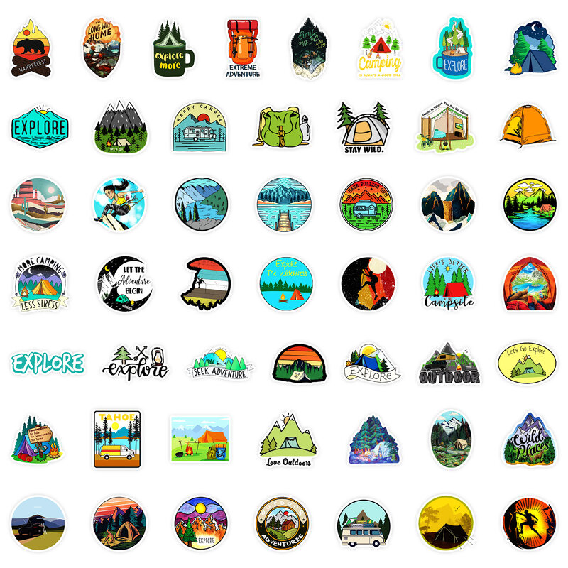 50 Stück Outdoor Adventure Camping Serie Graffiti Aufkleber geeignet für Laptop Helme Desktop-Dekoration DIY Aufkleber Spielzeug