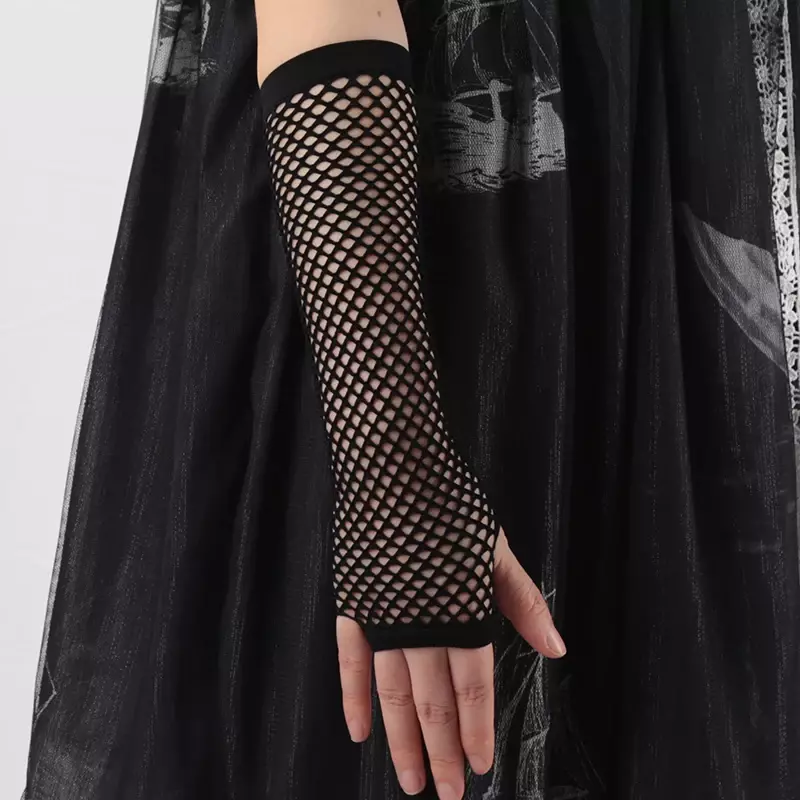 Zwart Visnet Vingerloze Lange Gothic Handschoenen Beenarm Manchet Feestkleding Fancy Vrouwen Handschoen Cosplay Donker Ninja Want 2024 Nieuw