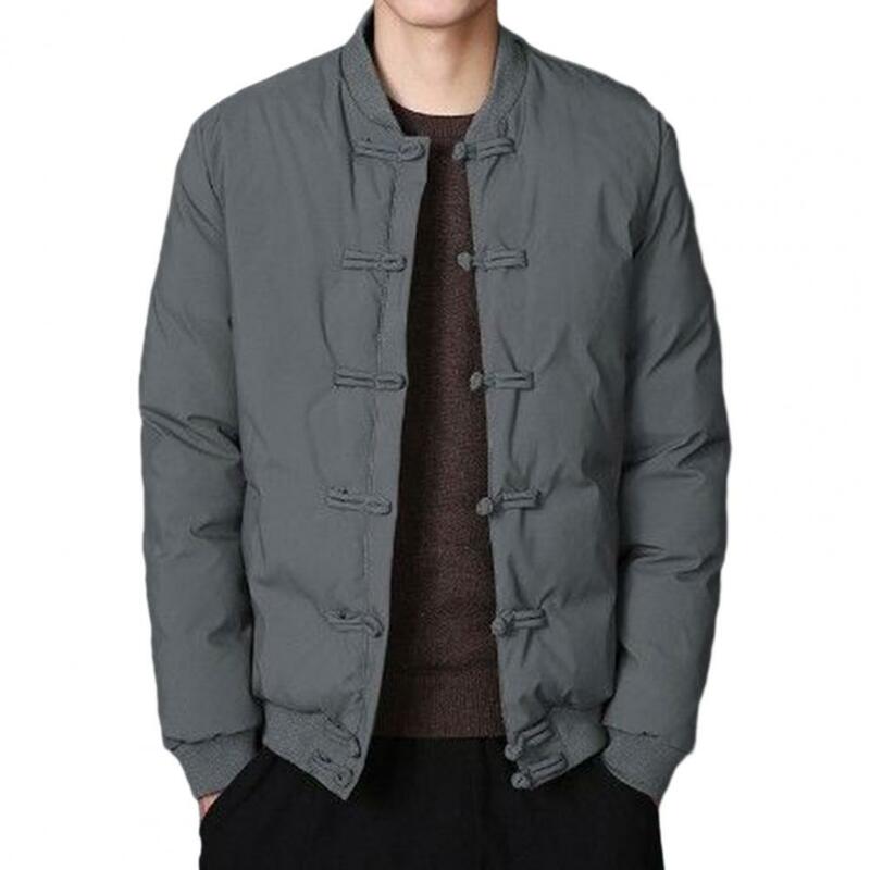 Куртка на пуговицах в китайском стиле, зимнее пальто с воротником-стойкой и пуговицами-узлами, толстая мужская куртка