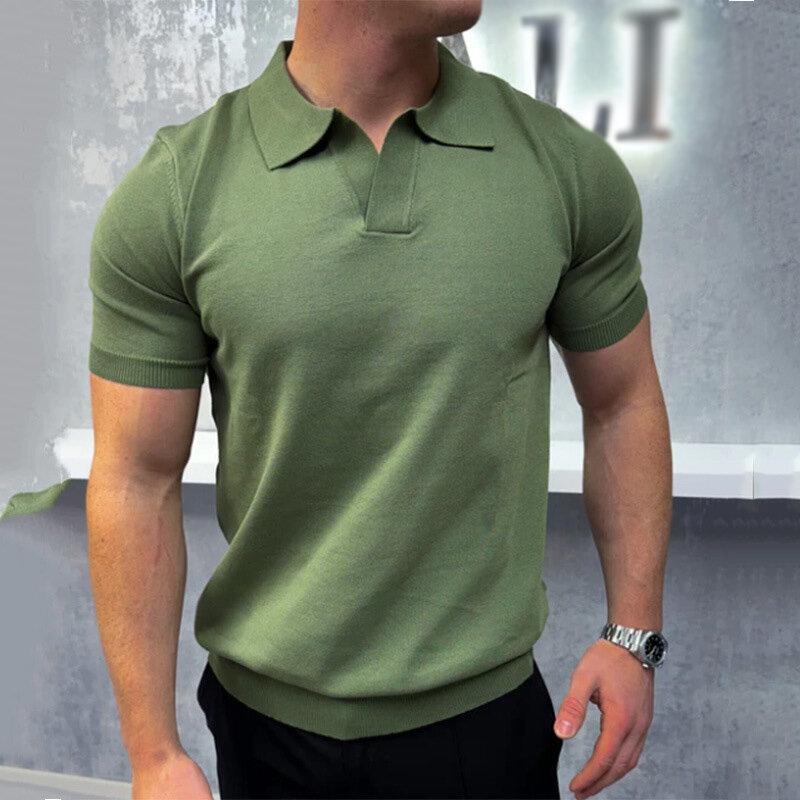 2024 Summer Casual Mens Knit Polo Shirts Solid Color Slim Fit Short-sleeved Fashion Knitted Tops For Men Vintage Polos Luxury