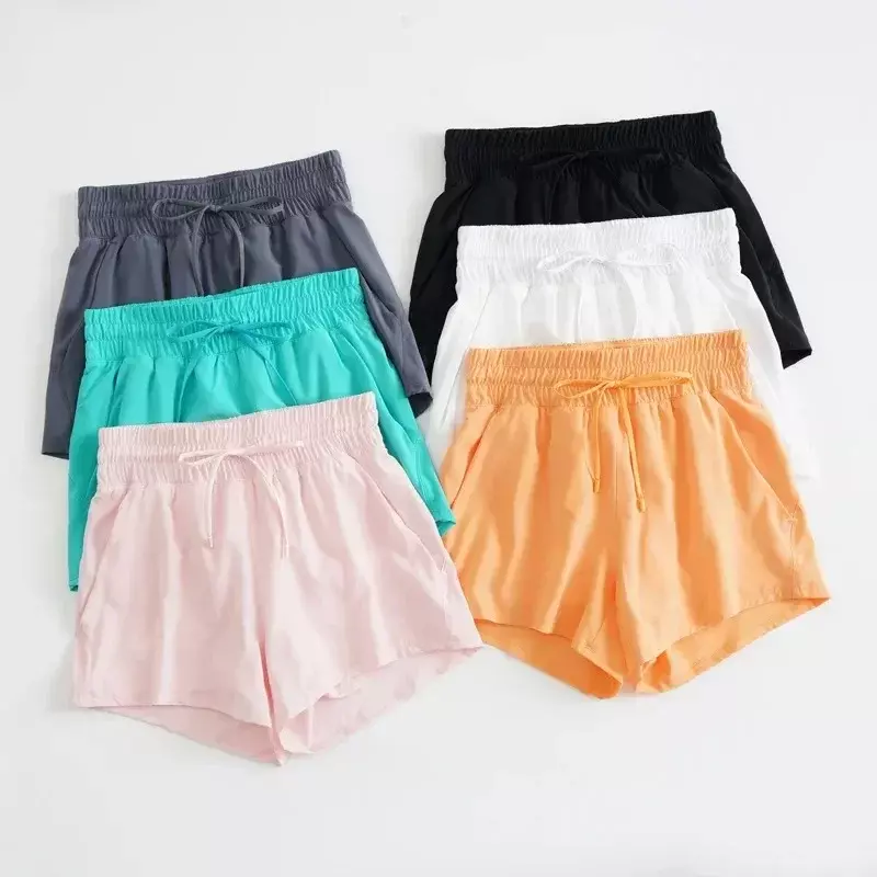 Lemon-pantalones cortos de cintura con cordón para mujer, Shorts atléticos, ligeros, con bolsillos, transpirables, de secado rápido, 5"