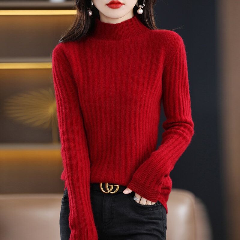Neuer Herbst-und Winter-Roll kragen pullover für Damen aus reiner Wolle
