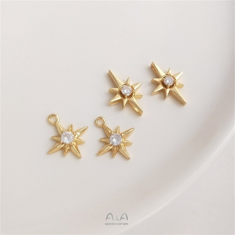 Pendentif étoile pointue incrusté d'or 14 carats, bracelet à bricoler soi-même, collier, boucle d'oreille, bijoux, petit pendentif, lecture, KAVI