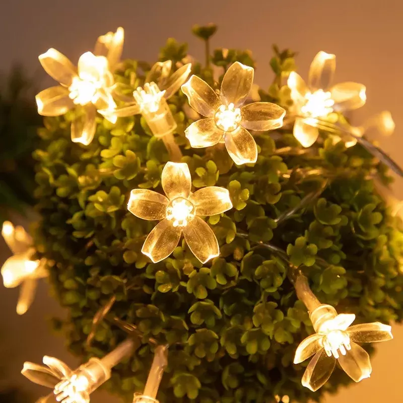 10/40/60 Lampu LED Tali Lampu Peri Kristal Bunga Sakura Karangan Bunga untuk Dalam Ruangan Festival Pernikahan Dekorasi Pesta Natal