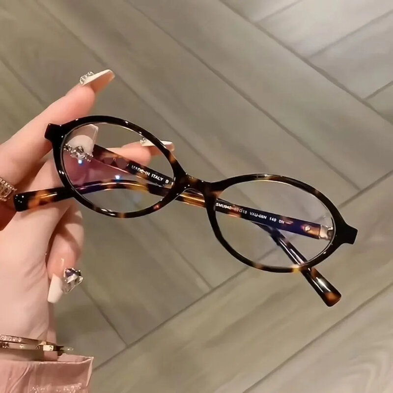 안티 블루 라이트 안경, 눈 보호 타원형 소형 프레임, 레트로 여성 한국 일반 안경, 숙녀 광학 안경