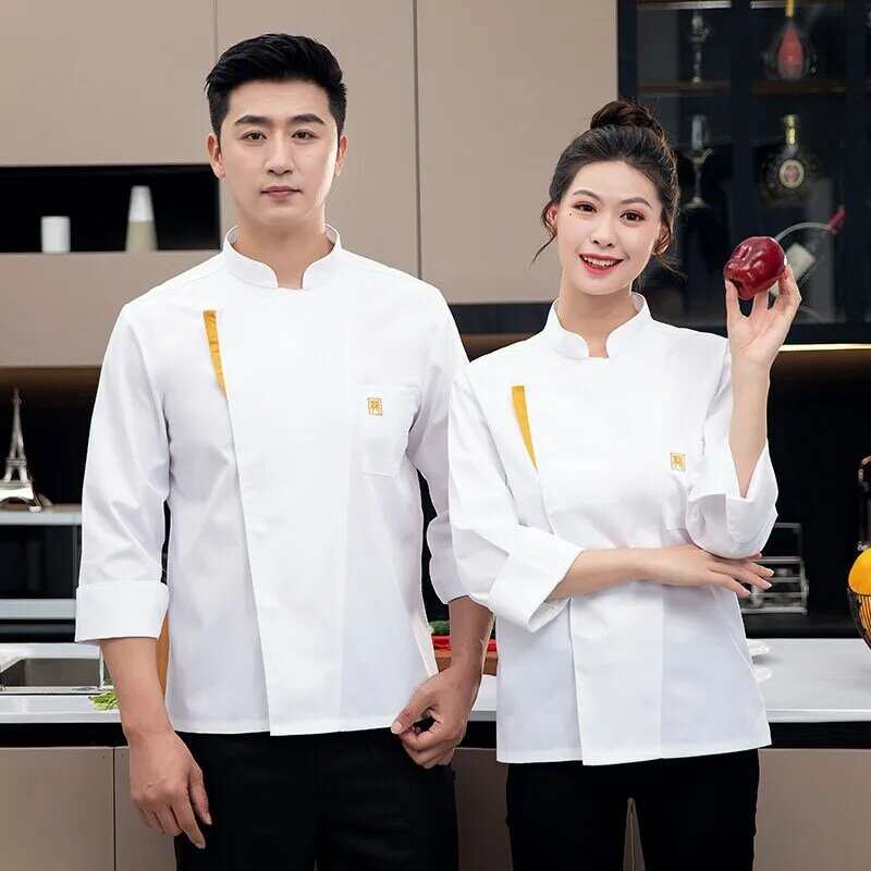 New Chef Overalls Long Sleeve Men's Autumn Hotel Restaurant Restaurant Baking Kitchen Kitchen Clothes Print and Embroidery