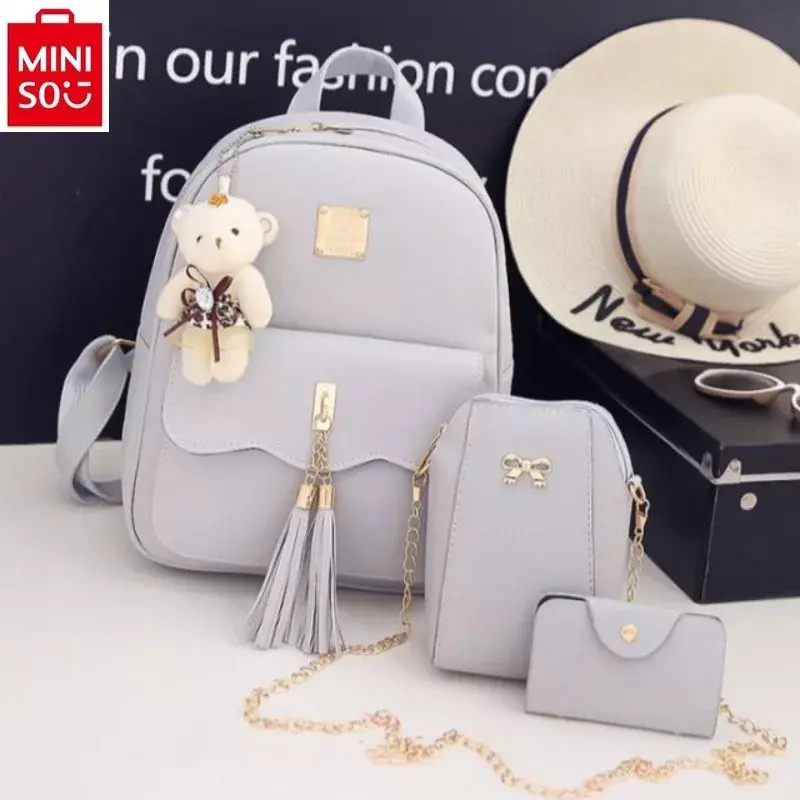 MINISO Disney Princess Cute Bow Fashion Luxury Brand High Quality PU Backpack Women's Sweet Versatile Backpack