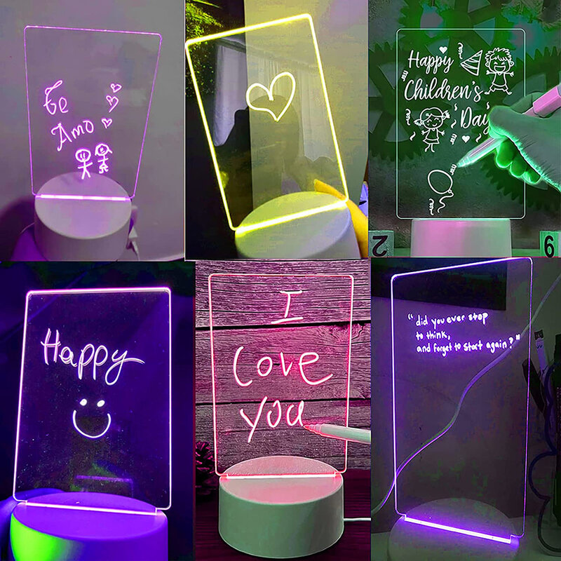 Papan catatan lampu malam Led kreatif, papan pesan dapat ditulis ulang dengan lampu lembut hangat, hadiah liburan daya USB untuk anak-anak