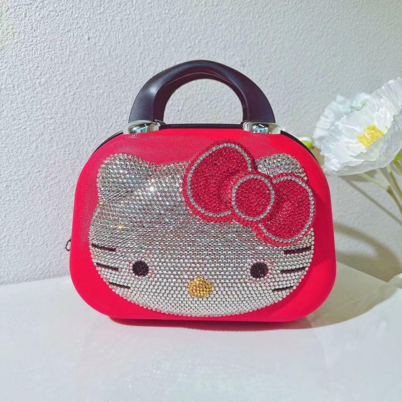 12 inci portabel Hello Kittys Rhinestones casing kosmetik Sanrioed gambar Anime kreativitas kotak hadiah Kawaii kartun hadiah gadis