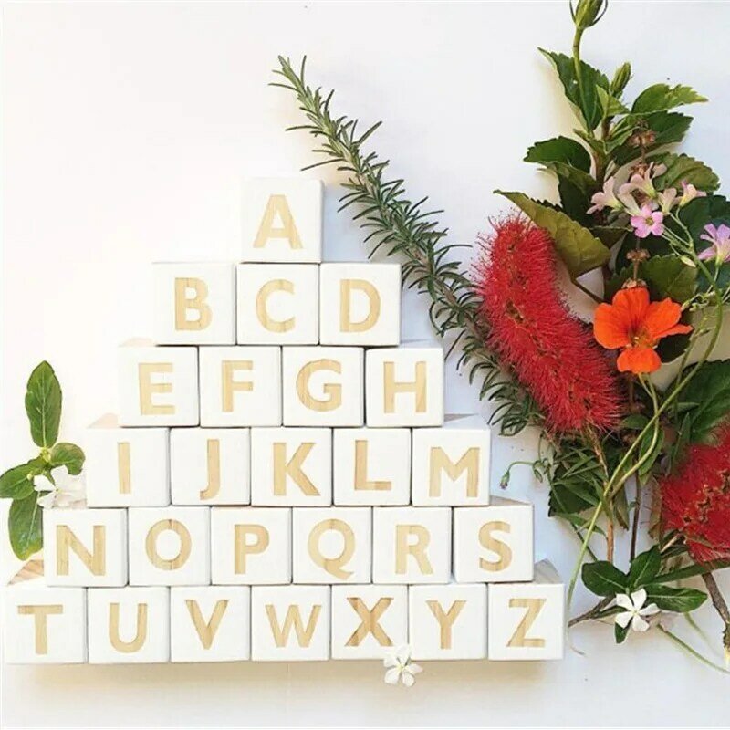 5x5cm Large Wooden Alphabet Letter Cubes Wood English ABC Number Blocks Personalized Baby Name Cube Decorative Cube with Letters