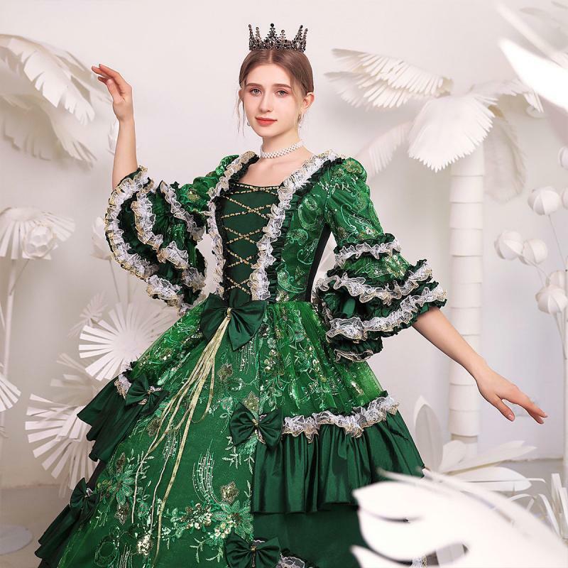 Frauen neue grüne Vintage exquisite europäische Stil Palast Prinzessin Kleid Drama Bühne Performance Fotografie Kleidung Kostüm