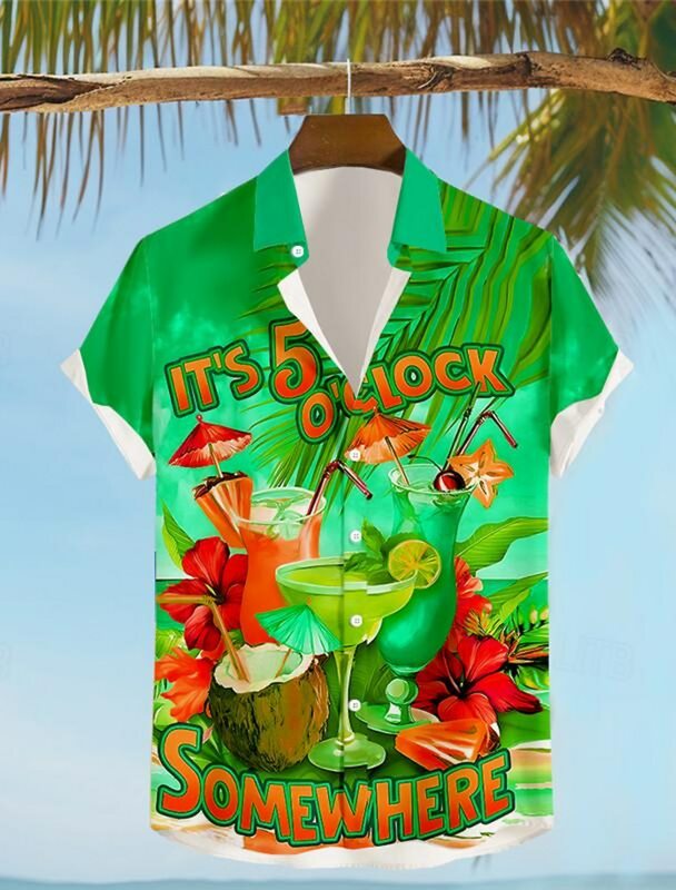 قميص رجالي هاواي ثلاثي الأبعاد مطبوع بأزرار لأعلى بأكمام قصيرة ، إنه منتجع Eden الببغاء في الساعة الخامسة ، قميص الشاطئ الصيفي ، ملابس العطلات