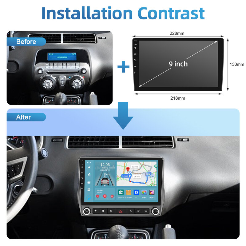 Podofo 2din Radio mobil Android, untuk Chevrolet Camaro 2008-2015 6G + 128G pemutar Stereo mobil auto Radio WIFI navigasi GPS FM/RDS