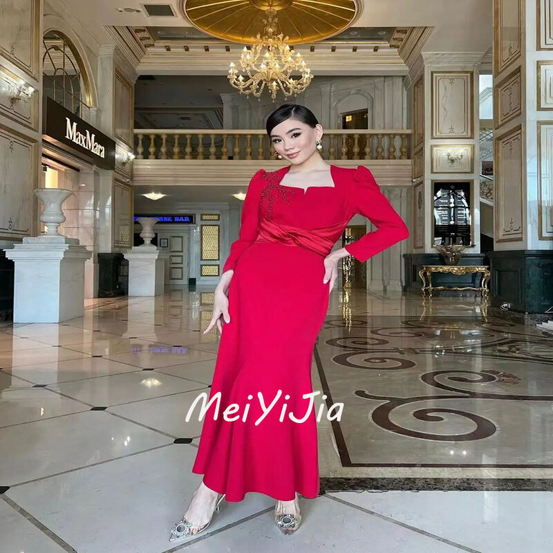 Meiyijia-vestido de noche elegante de Arabia Saudita, traje Sexy de cuello redondo con faja con cuentas, trajes de Club de cumpleaños, verano 2024