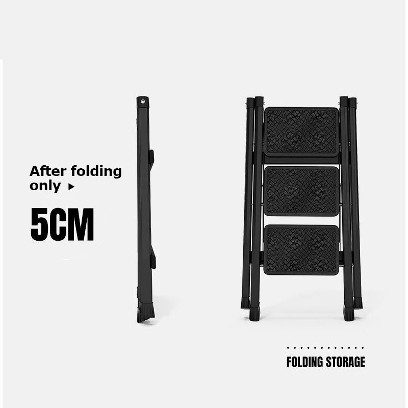 Dobrável Anti-Slip Herringbone Escada, Cadeira de Escada, Escada Dobrável, Aço Carbono, Fezes em Casa, 3 Passos