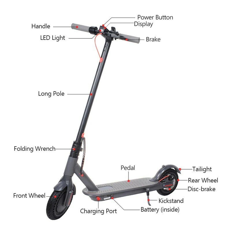 Scooter Elétrica Dobrável para Adultos, Scooter Motorizado Impermeável, Bateria De Lítio, Aplicativo Bluetooth, Estoque EUA-UE, 350W, 36V, 10.4Ah, 8.5in