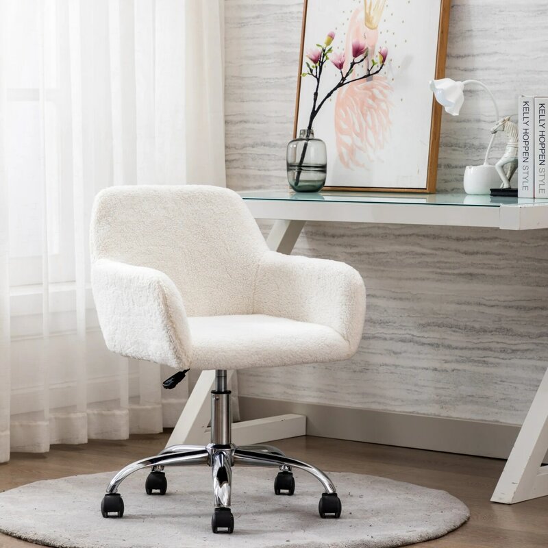 Кресло HengMing из искусственного меха для дома и офиса, пушистое удобное кресло для макияжа, вращающееся настольное кресло с регулируемой высотой