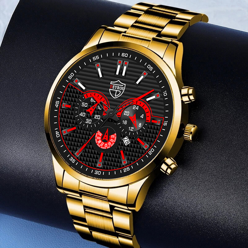 relogio masculino Relógio de pulso de quartzo de aço inoxidável de negócios de luxo masculino data calendário relógio de couro casual reloj hombre