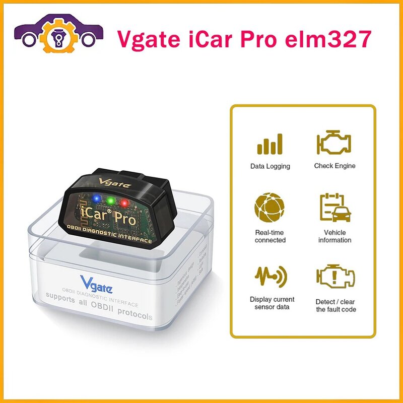 Vgate-Outil de diagnostic automatique iCar Pro pour Android et IOS, EAU OBD2, WiFi, compatible Bluetooth 4.0, PK ICAR2, ELM 327, V1.5, ELM327