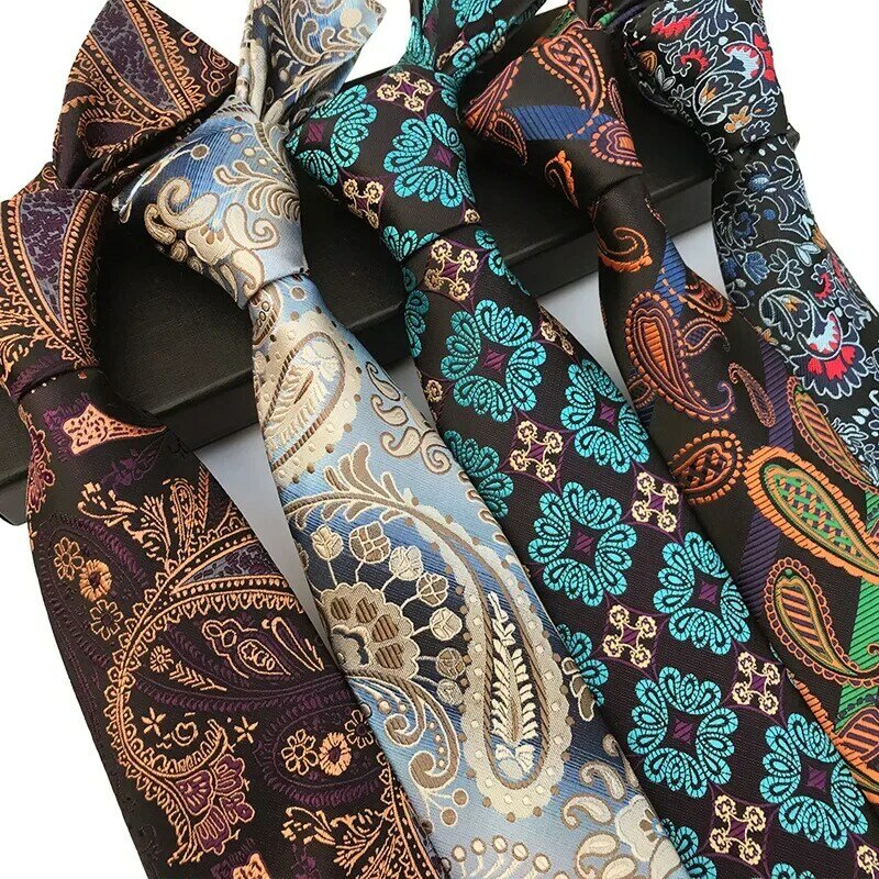 Gravata masculina com jacquard de flores paisley, gravata para vestir, gravata casual para negócios, presente para o dia dos pais, alta qualidade, 8cm