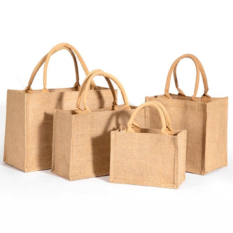 Vintage Women Linen Tote Shopper Purses Large Summer Beach Handbags Portable Eco Top Handle Shopping Bag Multiple Sizes Gift Bag