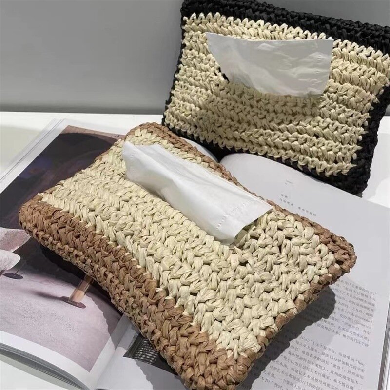2024 neue hand gewebte Ins Stil minimalist ischen Home Papier Handtuch halter multifunktion ale Tissue Bag Desktop Tissue Box auf Lager Hersteller