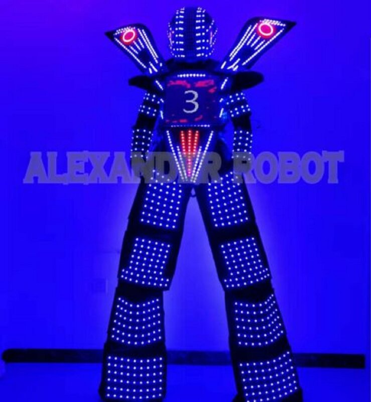 Costumes d'affichage de robot à LED, vêtements de performance de fête, armure trempée, miroir lumineux coloré, tenues de spectacle Everthe Club, casques Chang