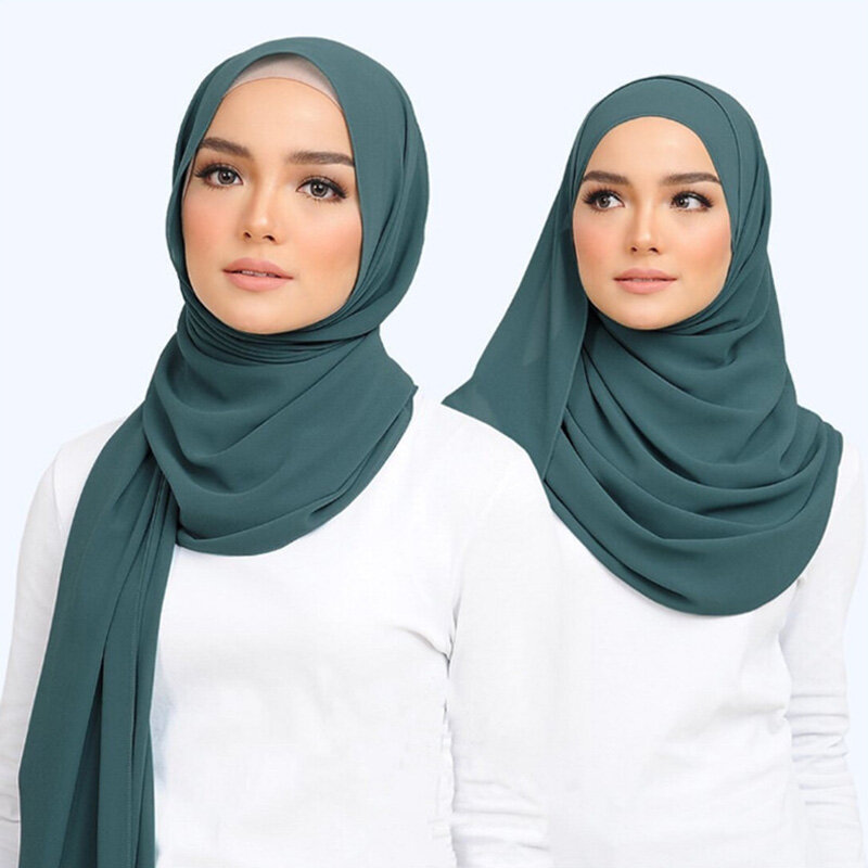 ฮิญาบผ้าชีฟองมุสลิมผ้าพันคอคลุมศีรษะสีพื้นยาวสำหรับผู้หญิงฮิญาบผ้าพันคอฮิญาบมุสลิมสำหรับผู้หญิง