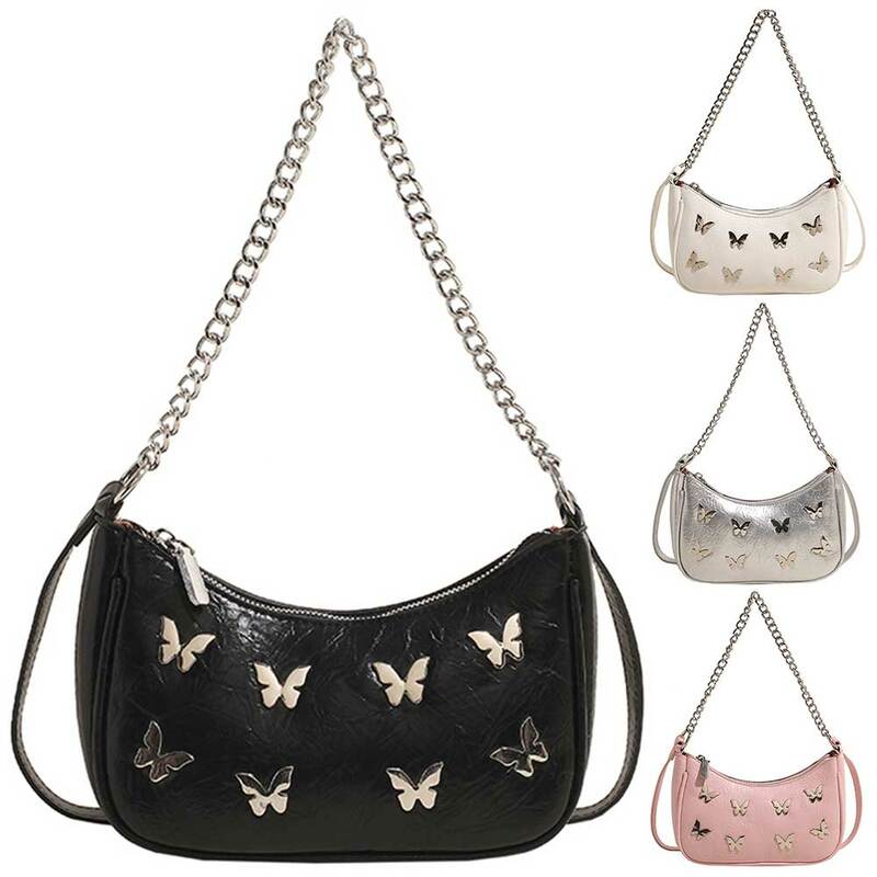 Butterfly Underarm Bag Chain Cute Hobo Tote Handbag PU Leather Fashion Handbag with Adjustable Strap for Women and Girls