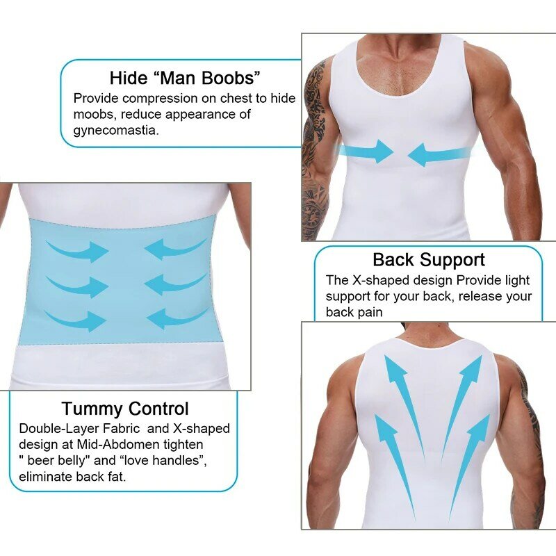 Compression Shirts Men Tummy Control Shapewear Compression Shirt Flat Belly Abdomen Slim Vest Waist Trainer Fitness Workout