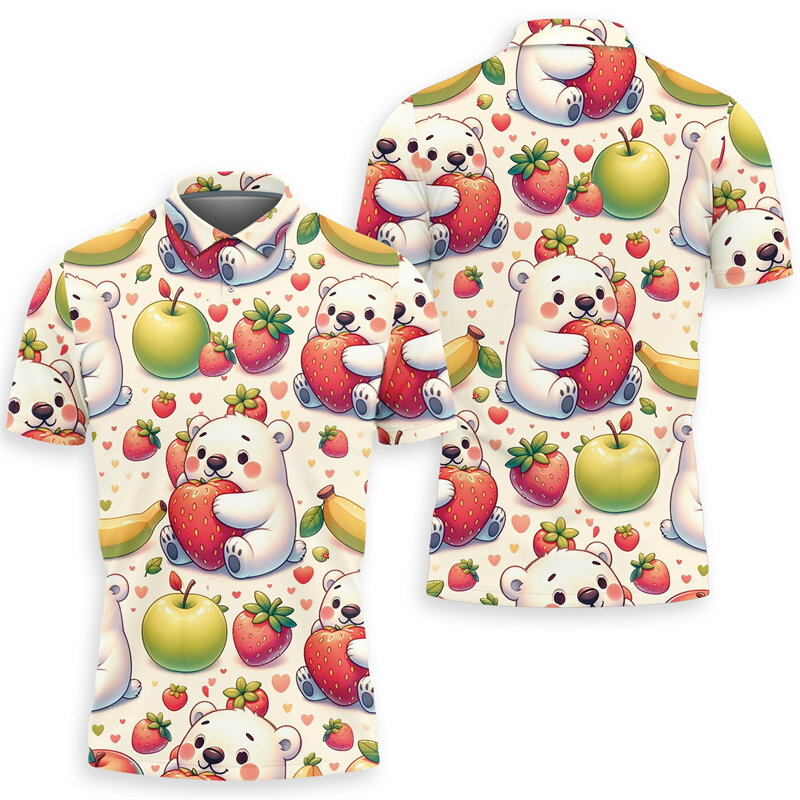 Cute Polar Bear Graphic Polo per uomo abbigliamento Cartoon Animal manica corta Fashion Boy POLO Shirt Summer Y2K donna top