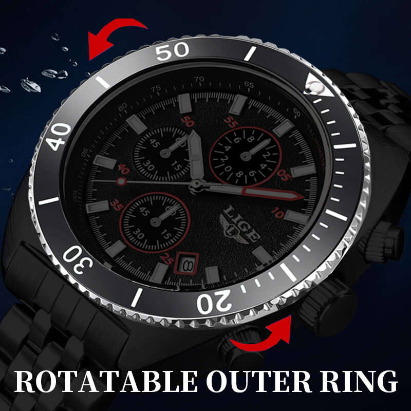 2023 LIGE Luxury Original Men Sports WristWatch Quartz Full Steel Waterproof Luxury Clock Big Watches Relogio Masculino For Men