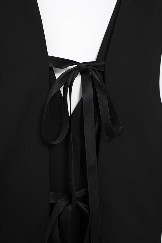 Colete de botão com decote V feminino, decoração de gravata borboleta traseira, colete reto casual, blusa chique retrô, nova moda, 2024
